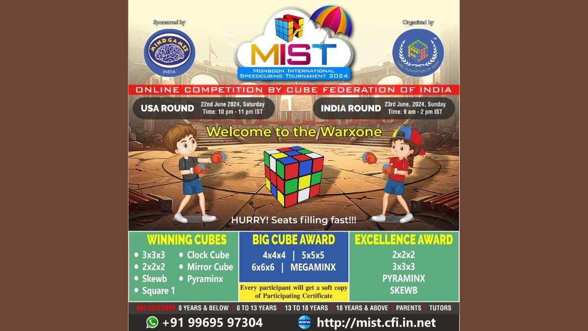 Cube Federation of India and Mindgamez Announce Sixteenth Online Rubik’s Cube Competition